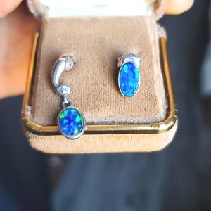 Gorgeous australian opal earrings, silver and 14k gold